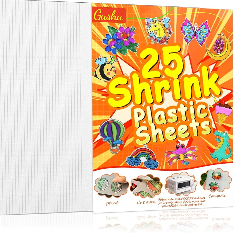 Gushu 25PCS Shrinky Dink Sheets,Shrink Plastic Sheets for Crafts,Shrinky Plastic for Crafts Kids DIY Jewelry Keychains Making,20x14.5cm - Image 1